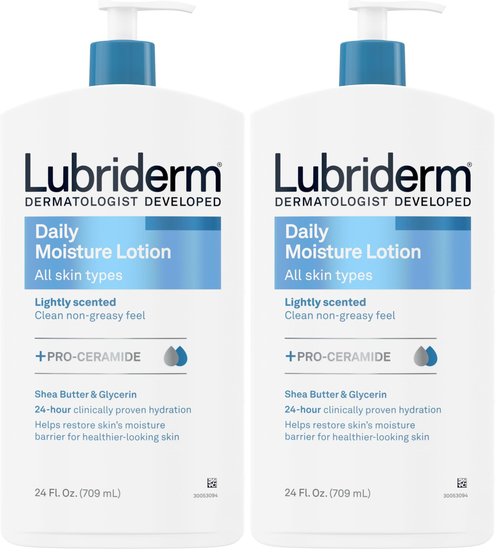 Lubriderm Daily Moisture Lotion + Pro-Ceramide with Shea Butter & Glycerin Helps Moisturize Dry Skin, Hydrating Face, Hand & Body Lotion is Lightly Scented & Non-Greasy, 24 fl. oz (Pack of 2)