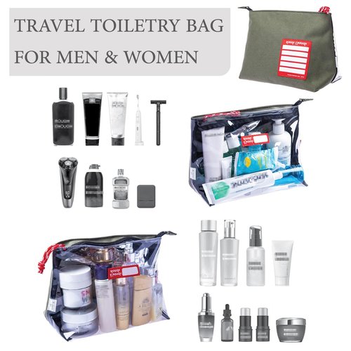 Rough Enough Clear TSA Approved Toiletry Bag Makeup Cosmetic Travel Bag Dopp Kit Men Shaving Kit Bag for Traveling Canvas Army Green
