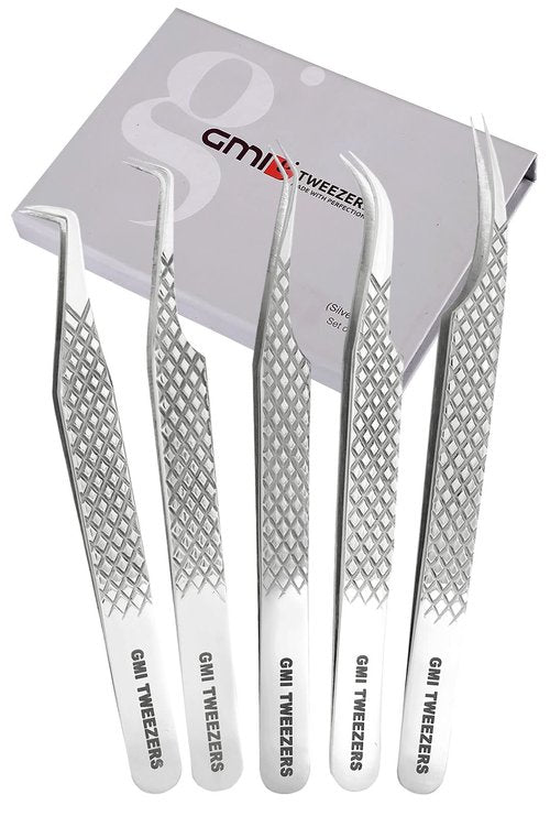 GMI Lash Tweezers - Set of 5 Eyelash Tweezers - Stainless Steel Eyelash Extension Tweezers - Multipurpose Lash Tweezers for Eyelash Extensions for Individual., T1122