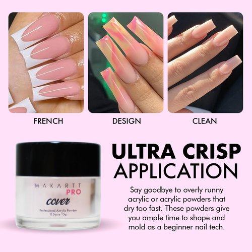 MakarttPro Mini Acrylic Nail Kit for Beginner Nail Technicians 12pcs - Starter Set with Pink & Clear Acrylic Powders, EMA Monomer, Kolinsky Brush and Nail Essentials