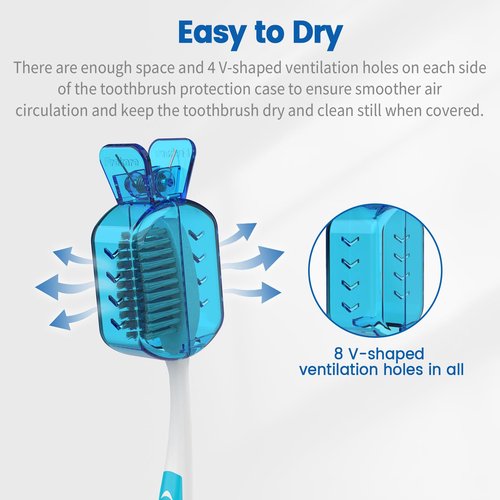 Frekare Toothbrush Covers Caps, Clip-On Toothbrush Protector for Household Travel, Brush Head Pod Case Fits Most Manual and Electric Toothbrushes, 6 Count