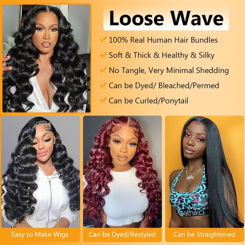 QTHAIR 16A Grade Premium Loose wave Brazilian Remy Human Hair Weaving Bundle, Brazilian Human Hair Weave Bundles, Hair Weft Natural Color (#1b,100g,20 Inch)