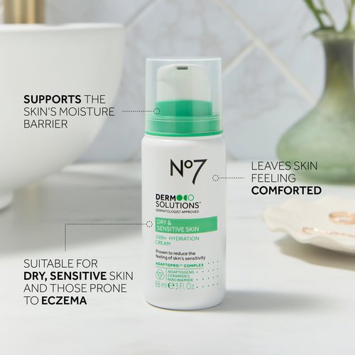 No7 Derm Solutions Hydrating Facial Cleanser & 100hr Face Moisturizer - With Ceramides, Niacinamide & Adaptogens to Maintain Skin's Moisture Barrier - For Dry & Sensitive Skin (2-Item Bundle)