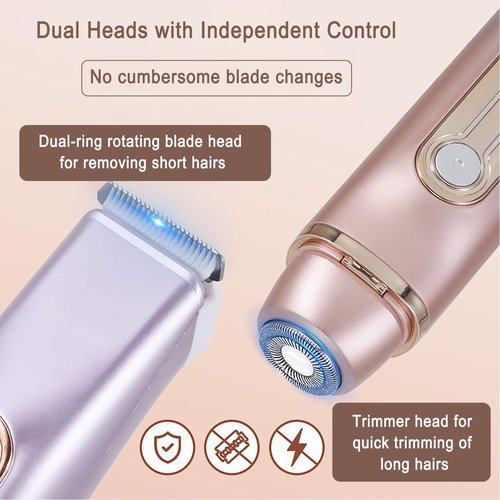 YLKGR 2 in 1 Bikini Trimmer for Women Dual Head Electric Razor IPX7 Waterproof Wet/Dry Use Women Electric Shaver, Body Facial Hair Remover for Bikini Legs Arm Underarm, Rechargeable