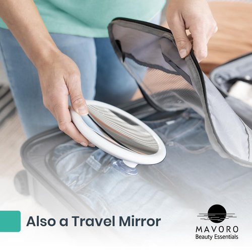 Mavoro 6.8" LED Magnifying Mirror with 3 Strong Suction Cups | 10X Magnification | Portable Lighted Travel Makeup & Cosmetic Mirror with Light (USB-C Rechargeable Built-in Battery |10X)