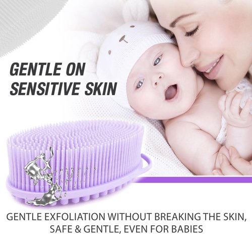 Avilana Silver-Infused Pink and Lavender Silicone Body Scrubber Bundle - Delightful and Serene Dual-Tone Set
