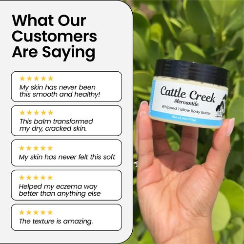 Cattle Creek Whipped Beef Tallow for Skin & Face – Deeply Moisturizing Tallow Balm – Organic Grass-Fed Skincare – Nourishes Dry, Sensitive Skin– Non-Comedogenic, Fast-Absorbing (4oz, Unscented)