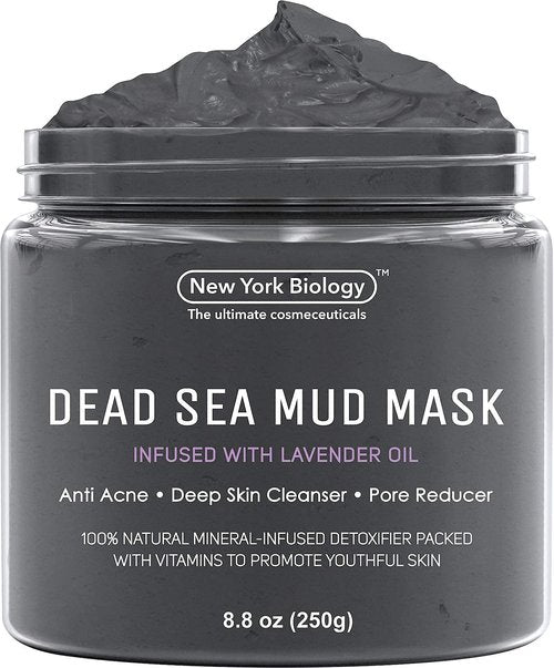 New York Biology Dead Sea Mud Mask for Face and Body with Dead Sea Mud Mask Infused with Lavender - Spa Quality Pore Reducer for Acne, Blackheads and Oily Skin, Natural Skincare – 8.8 Oz