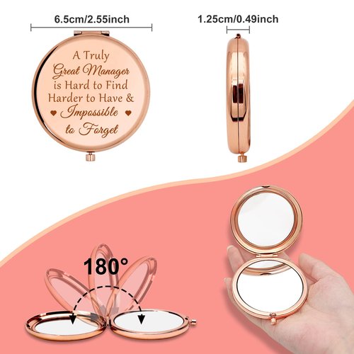 Gevody Best Manager Appreciation Gifts Compact Makeup Mirror Manager Leaving Gift Supervisor Gift for Women Leader Boss Coworker Friend Birthday Present Retirement Goodbye Going Away Personal Mirror