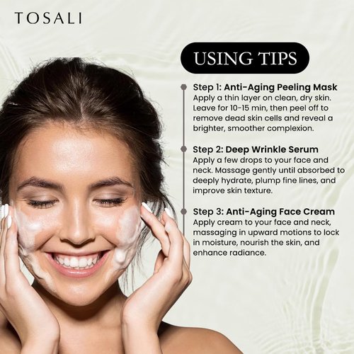 TOSALI Anti Aging Skincare Set – Daily Peeling Mask (6.8 oz), Deep Wrinkle Serum (1.7 fl oz) & Face Cream (1.7 oz) – Hydrating, Brightening, Wrinkle Reduction & Skin Firming for All Skin Types