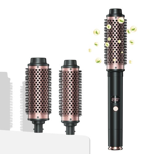 2in1 Negative Ion Thermal Brush -Heated Round Brush, Curling Iron 1 1/2 Inch& Curling Iron 1 3/4 Inch, 5 Temperature Settings,Dual Voltage
