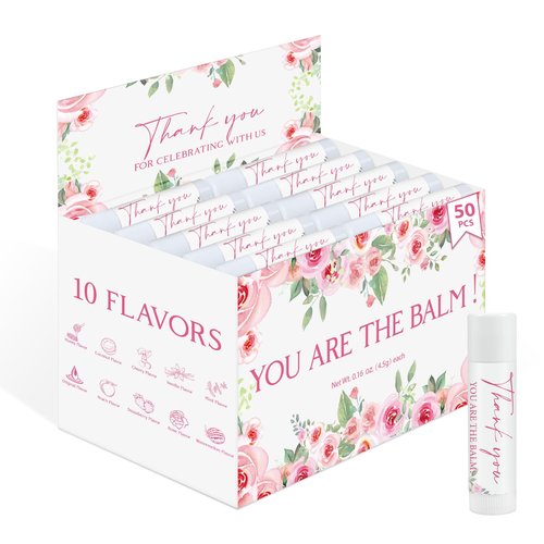 ElasignShopo 50 Pack Moisturizing Lip Balms in Bulk Floral Flower Wedding Gifts Reception Ideas Party Favors Thank You For Celebrating With Us Baby Shower Birthday Gift You Are The Balm Beeswax