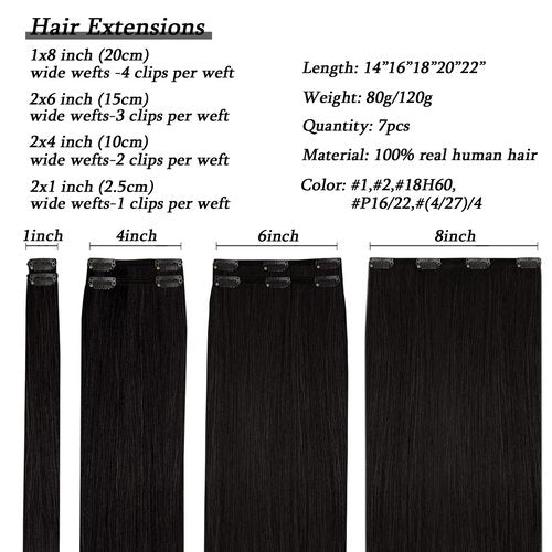 Savasana Clip in Hair Extensions Real Human Hair Straight 7 Pcs Long Black Hair Extensions Double Weft Thick Natural Black 14 Inch 80g