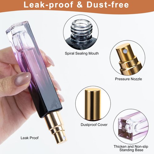 Beomeen 10ML Perfume Travel Refillable Spray Bottles 15Pcs Set, Mini Multicolour Glass Perfume Bottle Empty, Portable Cologne Dispenser Atomizer Sprayer, Square Shaped Travel Size Refill Bottles Kit