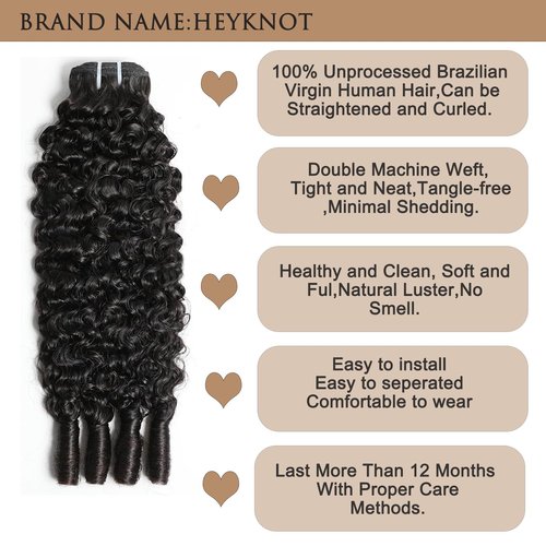 HEYKNOT Burmese Curly Bundles Human Hair 18 Inches 100% Unprocessed Quick Weave 3c4a Water Wave with Spiral Curly End Real Human Hair Extensions Natural Black