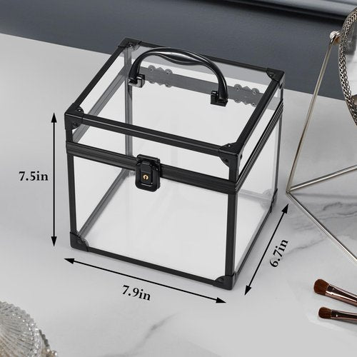 FRENESSA Portable Makeup Case Clear Crown Box Cosmetics Display Case Toiletry Organizer Box Transparent Acrylic Artists Train Case Travel Makeup Tools Storage for Vanity Bathroom Counter Dresser Case