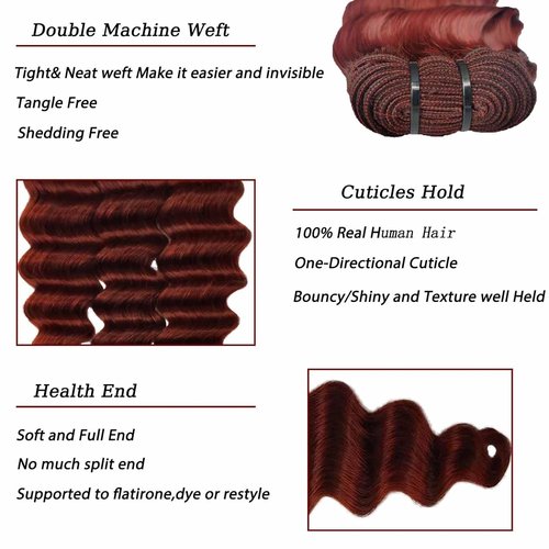 Reddish Brown Colored Human Hair Bundle 18 Inch 10A Brazilian Loose Deep Bundles Human Hair for Black Women(33# 18Inch)