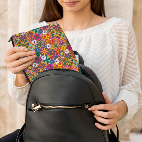 Retro Hippie Flowers Makeup Bag Floral Lovers Gift Vintage Flower Cosmetic Bag Mom Birthday Nurse Mothers Day Graduation Friendship Gifts for Women Best Friends Sister Grandma Travel Toiletry Bag