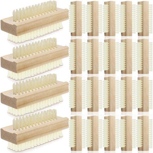 Patelai 24 Pack Wooden Nail Brush Two-sided Hand Fingernail Brush Non-slip Wood Heavy Duty Stiff Nail Scrubber for Nails and Toes Cleaning, Hand Scrub Brushes for Travel