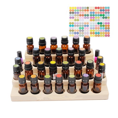 VolksRose 4-Tier Essential Oils Storage Rack, Wooden Essential Oils Nail Polish Display Holder Shelf, Cosmetic Perfume Essential Oil Organizer Stand - 30 Slots for (5ml 10ml 15ml 20ml) Bottles