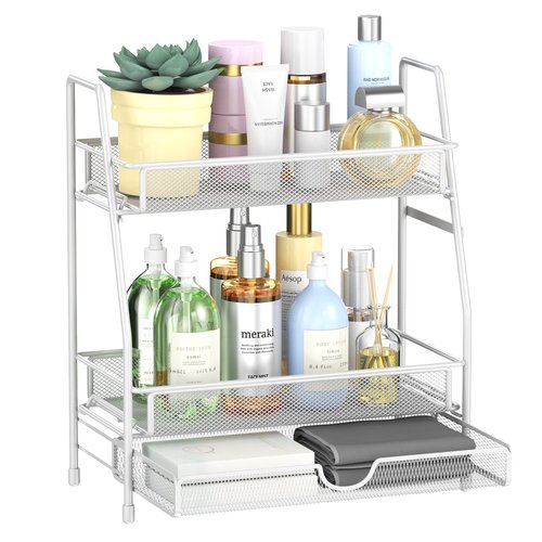 LEMIKKLE 2-Tier Bathroom Counter Organizer with Drawers, Multi-Purpose Makeup Organizer Countertop, Large Skincare Organizers, Exquisite Vanity Shelf