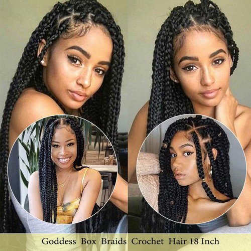 Crochet Box Braids 6 Packs 144 Strands 22 Inch Goddess Box Braids Crochet Hair Pre looped Crochet Hair Crochet Braids for Black Women Braiding Hair (1B)