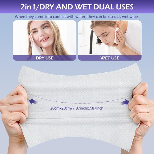 Disposable Face Towel 400 Count, Face Towels, Soft Cotton Dry Wipes Facial Cloths Towelettes for Washing and Drying, Facial Tissue for Cleansing, Skincare and Makeup Remover