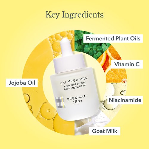 Beekman 1802 Oh Mega Milk Facial Oil - Hydrating Vitamin C & Niacinamide Serum - Repairs Skin Barrier & Reduces Dark Spots From Aging - Fragrance Free, Sensitive Skin Safe