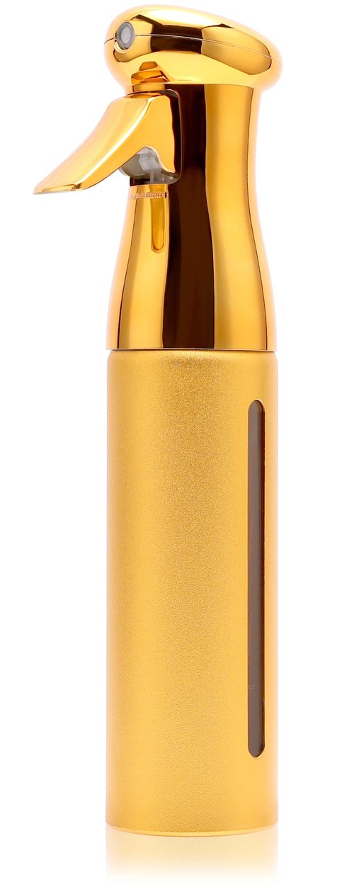 ZIBARBER Salon Style Hair Spray Misting Bottle, Fine Mist Continuous Spray Bottle，10 Oz Shiny Aerosol Free Water Mister for hairstyling,Cleaning Solutions Dispensing (Gold)