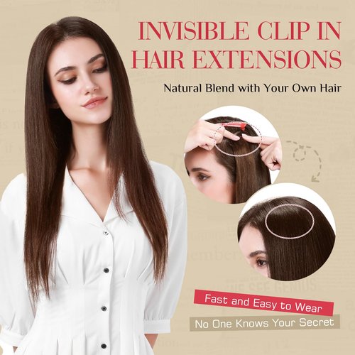 Rich Choices Real Human Hair Clip In Extensions-6 Pcs Single Clip Design-Invisible Clip in Extensions for Thin Short Hair-Hairpieces for Women-12 Inches #2RP6 Chocolate Brown Highlight Light Brown