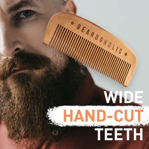 Beardoholic Beard Balm and Comb Set – 100% All Natural, 100% Pearwood Hand Made Design – Anti-Static, Eliminates Tangles and Ingrown Hairs, Itch and Dandruff – Style Beard With Ease