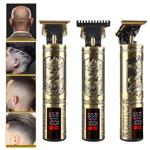 Professional Hair Clippers for Men Electric Haircut Kit Hair Trimmer Grooming Waterproof Rechargeable Close Cutting T Blade Trimmer USB Rechargeable Clippers for Hair Cutting (LED-Dragon)