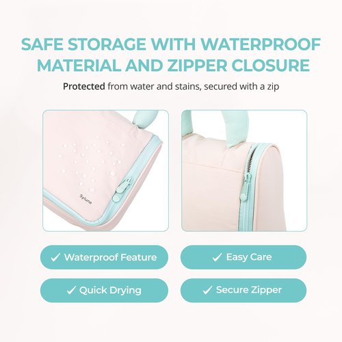 Sylune Tuck Hanging Toiletry Bag - Water-Resistant Travel Makeup Organizer with Spacious Compartments & Padded Handle for Women (Blush Petal & Mint) (Tuck Hanging Toiletry Bag)
