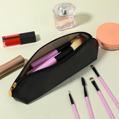 KALIONE Travel Makeup Brush Holder, Portable Travel Cosmetic Brush Bag with Zipper, Small Makeup Brushes Bag Pouch for Travels Outdoor (Black, 10.2x3.1 x0.7 inches)