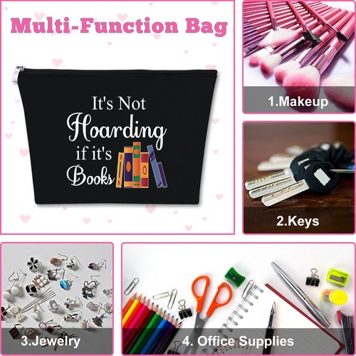 Book Lover Gifts Bibliophile Gifts Makeup Bag Reading Book Club Gift for Women Cosmetic Bag Birthday Gift for Reader Girl Book Worm Gift Bookish Gifts Librarian Gifts Travel Cosmetic Pouch（Black）