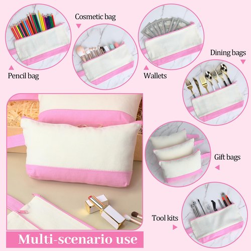 Silkfly 15 Pcs Cotton Canvas Makeup Bags Canvas Cosmetic Zipper 10.2 x 5.5 x 2 Inches Blank DIY Pouch Bag Bulk with Bottom Pencil Case Travel Toiletry Pouch for Women (Beige and Pink)