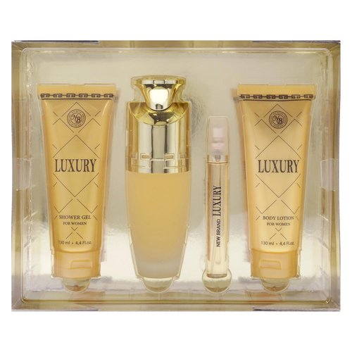 New Brand Luxury for Women - 4 Pc Gift Set 3.3oz EDP Spray, 4.4oz Shower Gel, 4.4oz Body Lotion, 0.5oz EDP Spray