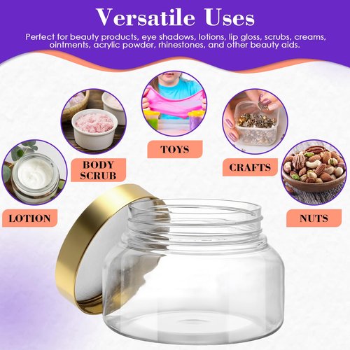 36 Pack 5 oz Plastic Cosmetic Containers With Lids Refillable Clear Empty Travle Jars Containers for Body Butter,Sugar Scrubs,Cream,Lotions,Candy, Waterproof Label&Spatulas - (Rose Gold Lid)