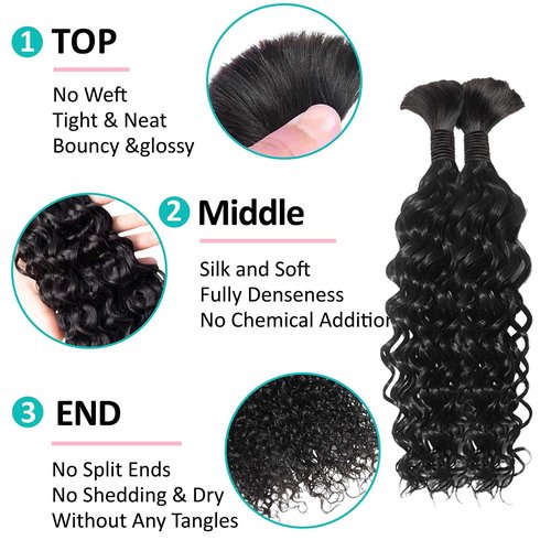 Boho Braiding Hair for Knotless Braids - 22 Inch Curly Human Hair, 2 Bundles, 100g Water Wave (Natural Color)