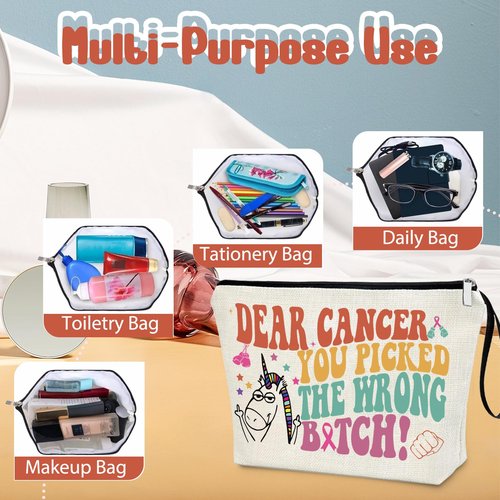 Creakraft Inspirational Gifts Fight Cancer Gift For Girl Women Cancer Awareness WCD World Cancer Day Bag Inspirational Gifts Survivor Incentive Gifts Breast Cancer Gifts Chemo Gifts Makeup Bag