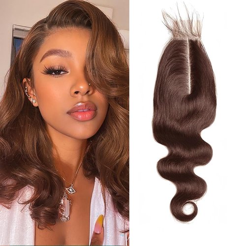 Brown 2x6 Closure Body Wave #4 Chocolate Brown Virgin Human Hair Middle Part 150% Density Hd Transparent Brazilian Kim K Lace Closure With Baby Hair 14 Inch