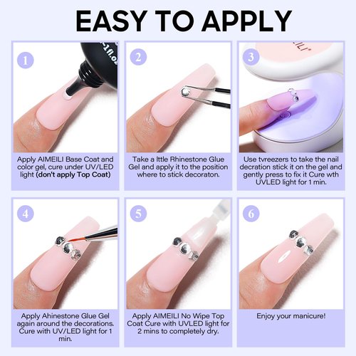 AIMEILI Hema Free Nail Rhinestone Glue for Nails, Cruelty Free, Vegan, Gel Nail Glue for Nail Charms Decoration