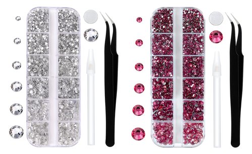 White and Rose Flatback Rhinestones for Nail Craft,Makeup,Gemstones Rhinestones with Tweezers and Picking Pen