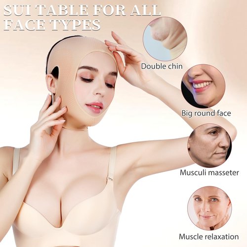 FABLESMODA V-Line Lifting Chin Strap for Women - Double Chin Reducer & Face Slimming Mask for Sleeping & Overnight Skincare, Reusable Jawline Trainer with Adjustable Pressure to Tighten Skin