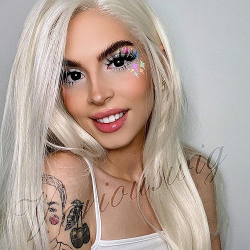 variouswig Platinum Blonde wavy lace front wig long natural platinum blonde heat resistant synthetic lace front wig for Woman cosplay 24inch