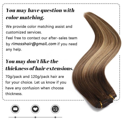 Rimoss Clip in Hair Extensions Real Human Hair - 14 Inch 7pcs, Ombre Chocolate Brown to Caramel Blonde Balayage Color - Soft Human Hair Clip in Extensions Straight for Women