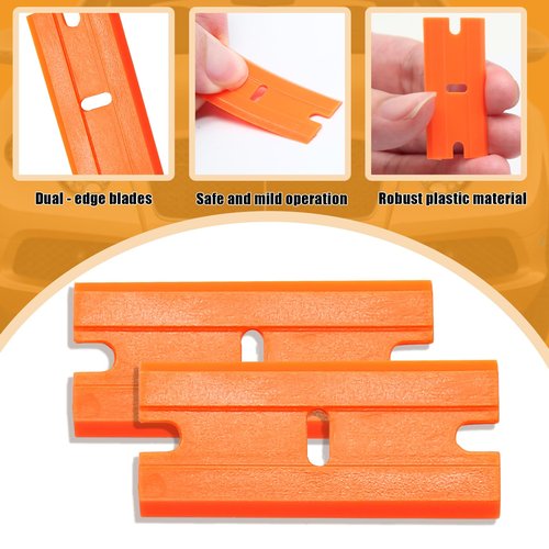 ISDVBUY 300 Pack Edged Razor Blades, Safety Scraper Blades Plastic Razor, Easy Replacement Scraper Tool for Removing Decals Stickers Labels Glass Cleaning,Orange