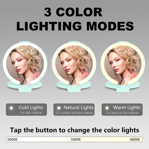 VANRIOS 6.3 Inch Rechargeable Folding 10x Magnification Double Sided Makeup Mirror with Lights, Portable Travel Mirror for Women with Nearsightedness | Travel Essentials for Women