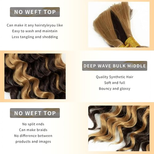Cklikeb Braiding Human Hair 100g 20 Inch Color P4/27 Deep Water Wave Bulk Human Hair for Braiding No Weft Brazilian Virgin Deep Curly Human Hair Extensions for Boho Braids P4/27 Color, 20 inch,100g)