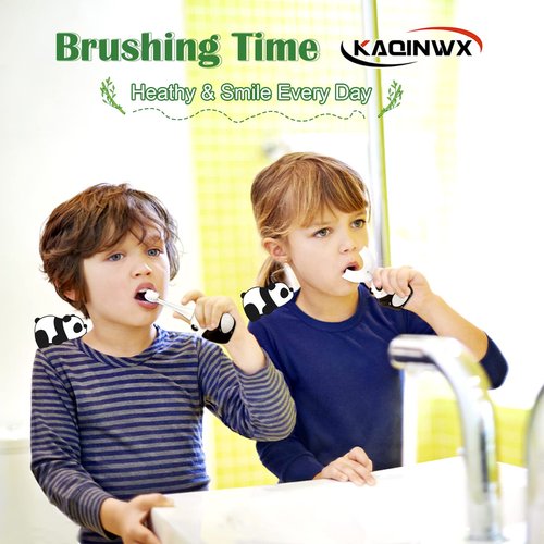 KAQINWX Kids U Shaped Electric Toothbrush for Age 2-12, Rechargeable Toddler Toothbrush with Smart Timer & 3 Clean Modes, Panda Design, IPX7 Waterproof, 3 Brush Heads & 360°Cleaning